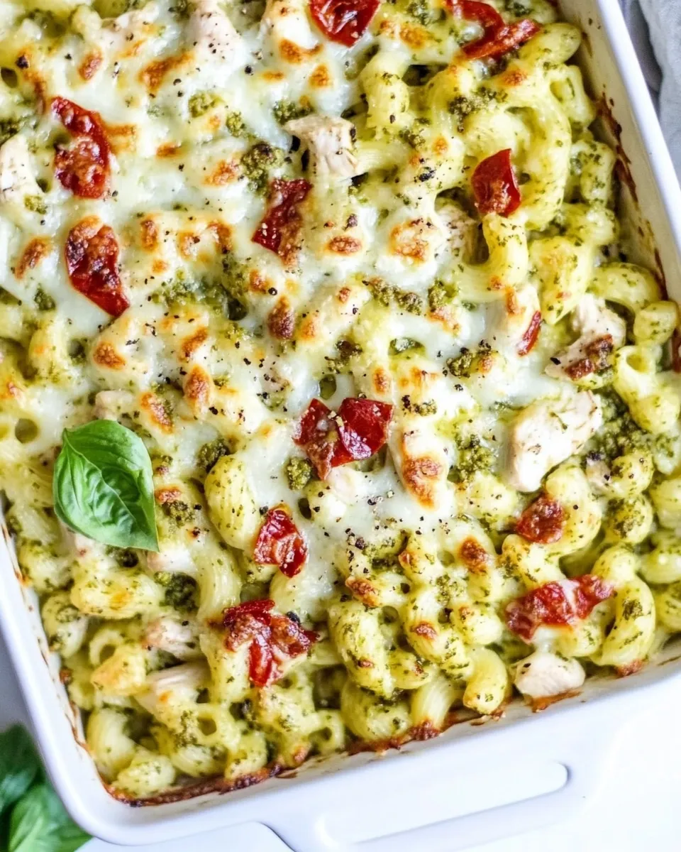 Delicious Pesto Chicken Pasta Bake shot