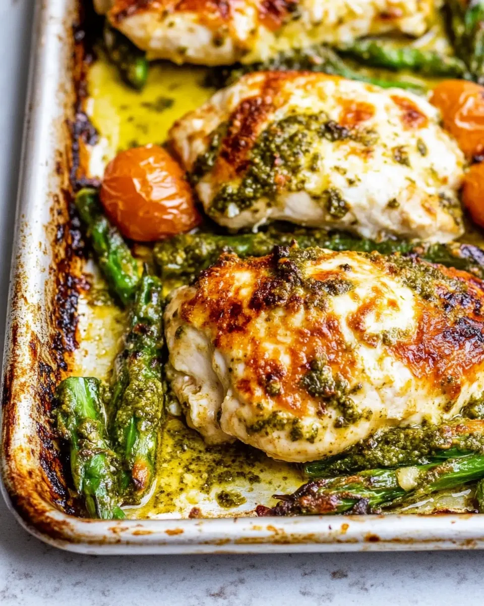 Delicious Pesto Mozzarella Chicken Sheet Pan Meal image