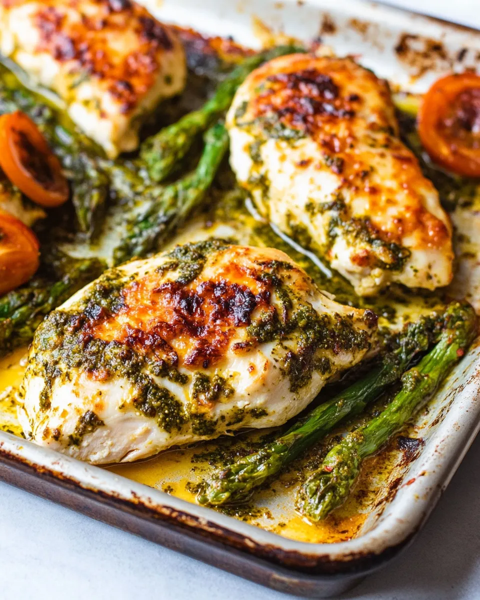 Healthy Pesto Mozzarella Chicken Sheet Pan Meal dish photo