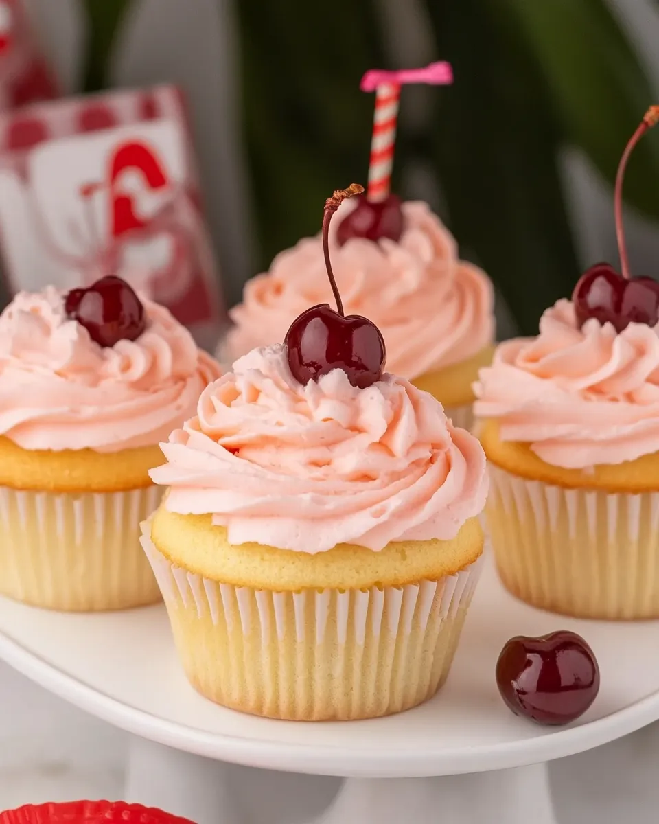 Delicious Pineapple Cupcakes with Cherry Buttercream image