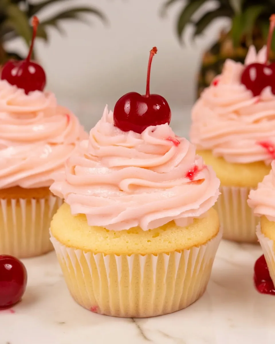 Easy Pineapple Cupcakes with Cherry Buttercream recipe photo