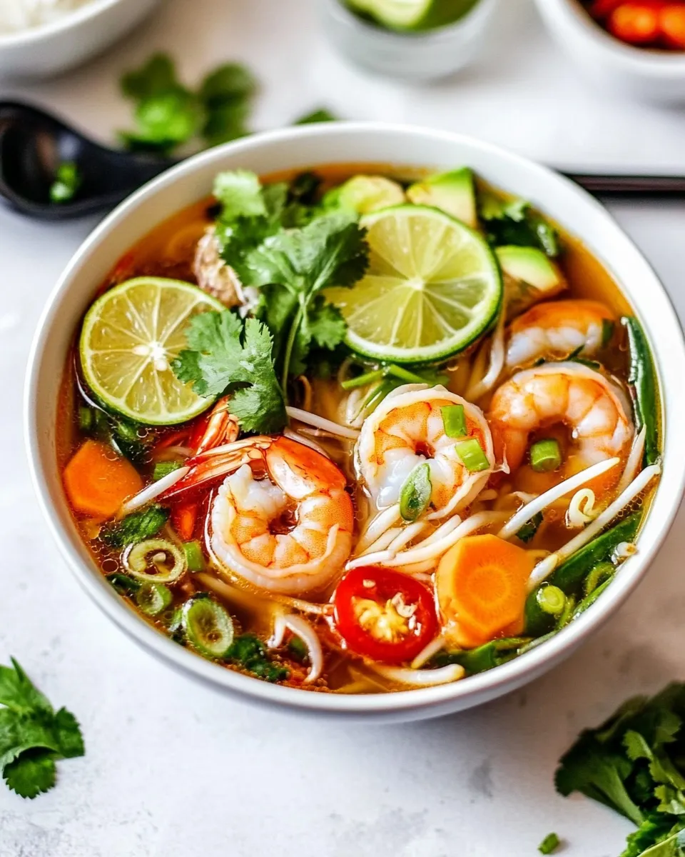 Delicious Quick Shrimp Pho with Vegetables shot