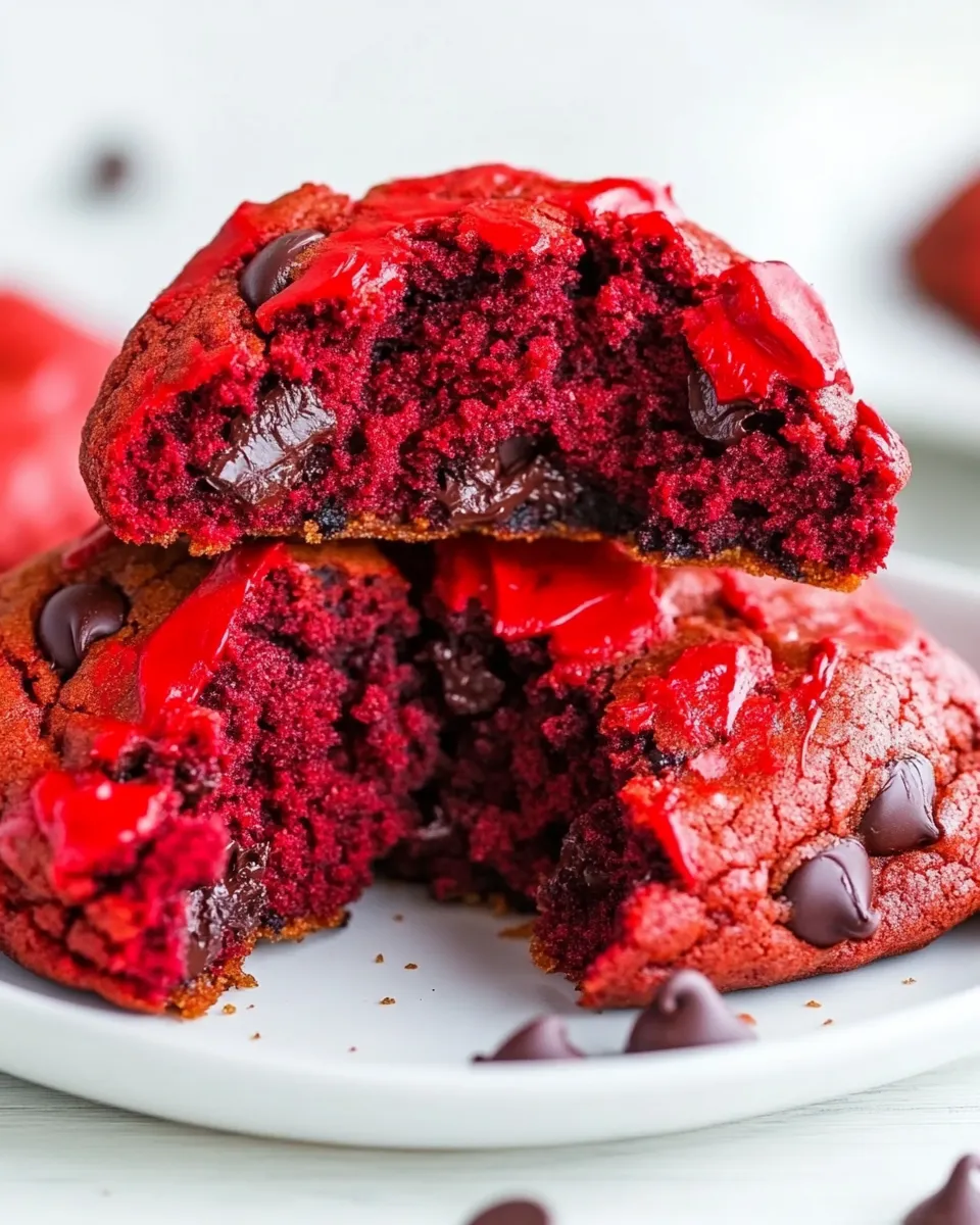 Homemade Red Velvet Gooey Butter Chocolate Chip Cookies photo