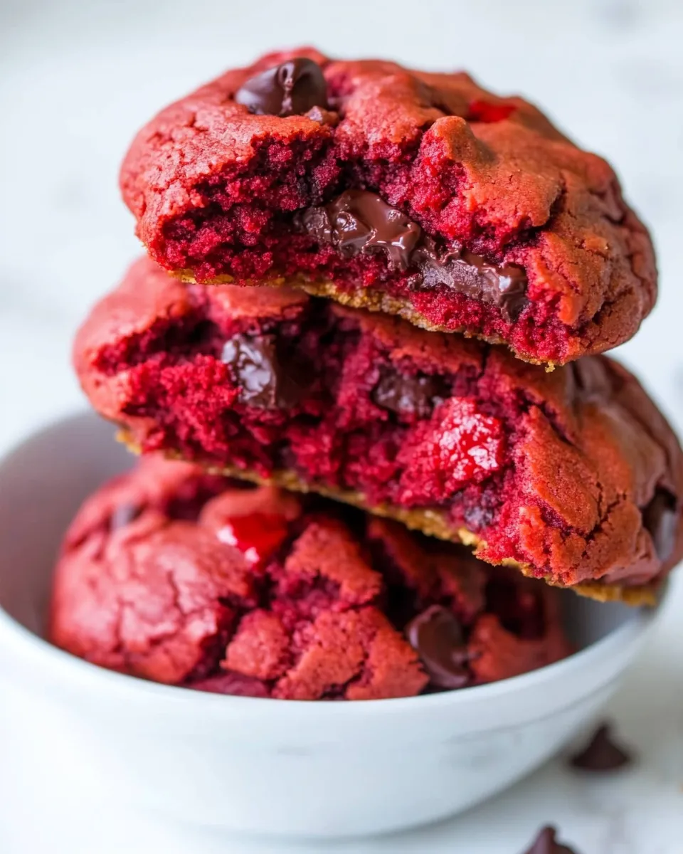 Delicious Red Velvet Gooey Butter Chocolate Chip Cookies shot