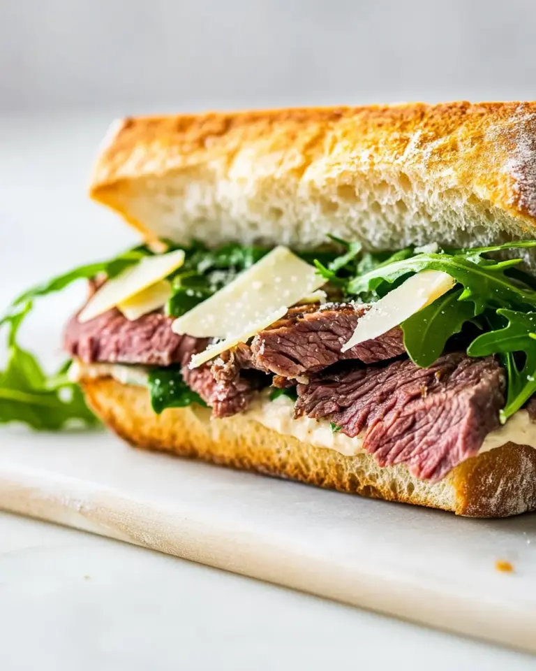 Homemade Roast Beef Sandwich with Arugula and Shaved Parmesan photo