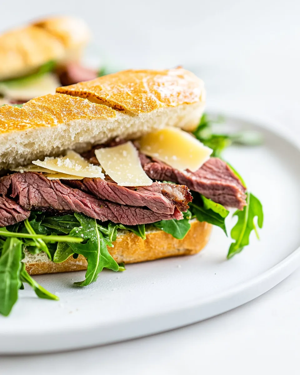 Delicious Roast Beef Sandwich with Arugula and Shaved Parmesan image