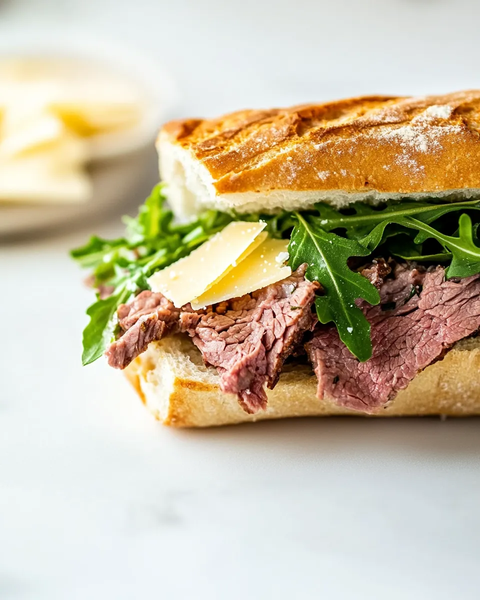 Savory Roast Beef Sandwich with Arugula and Shaved Parmesan dish photo