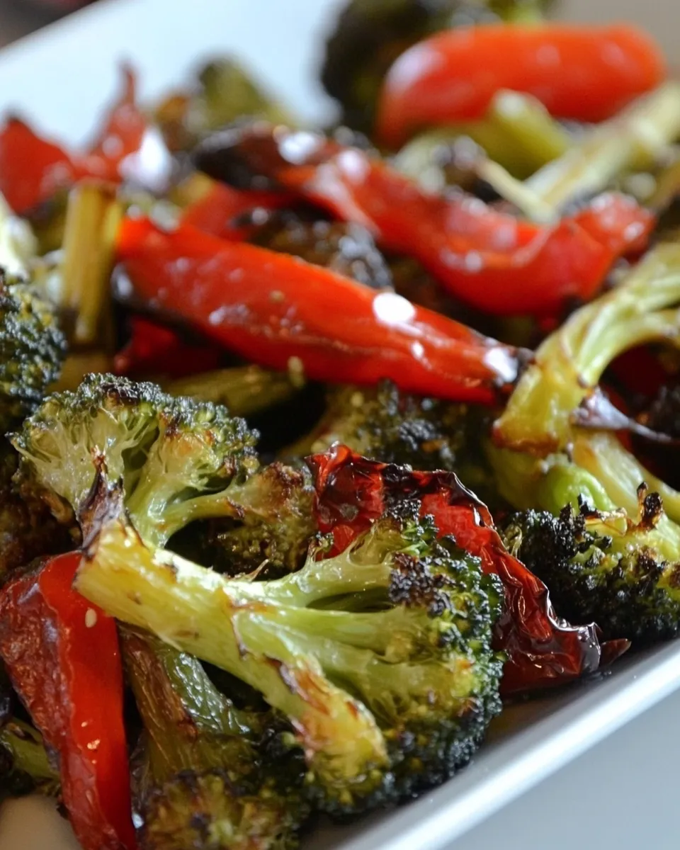 Healthy Roasted Broccoli with Red Peppers shot