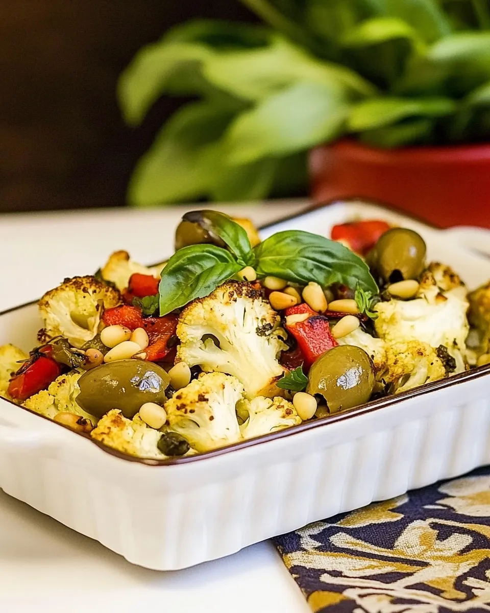 Easy Roasted Cauliflower with Red Peppers, Green Olives, and Pine Nuts recipe photo