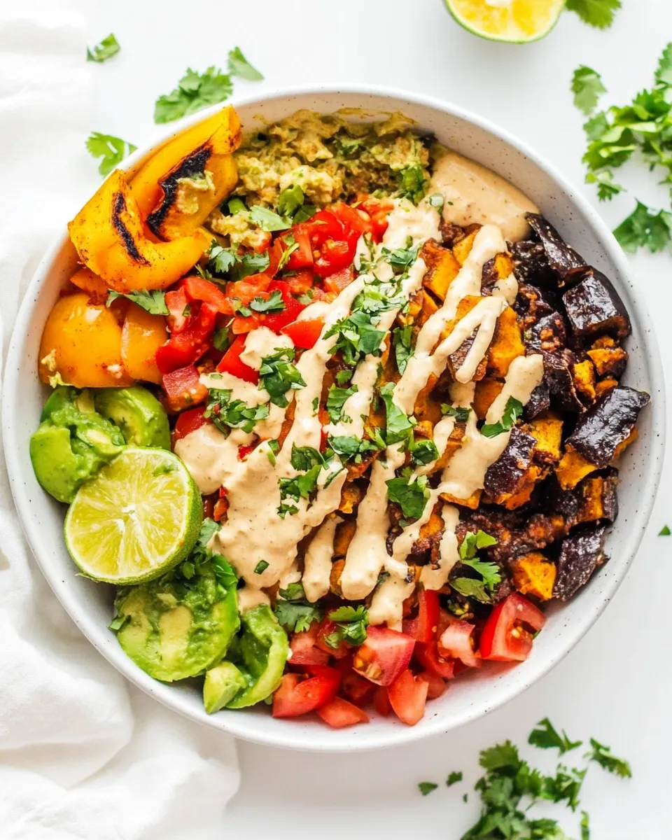 Homemade Roasted Veggie Burrito Bowls with Vegan Queso photo