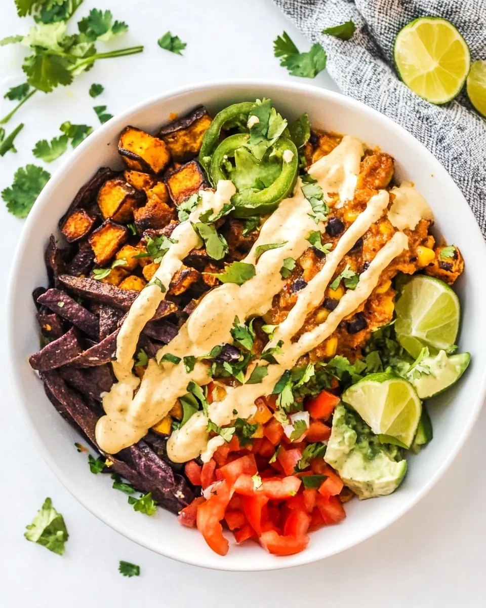 Easy Roasted Veggie Burrito Bowls with Vegan Queso recipe photo