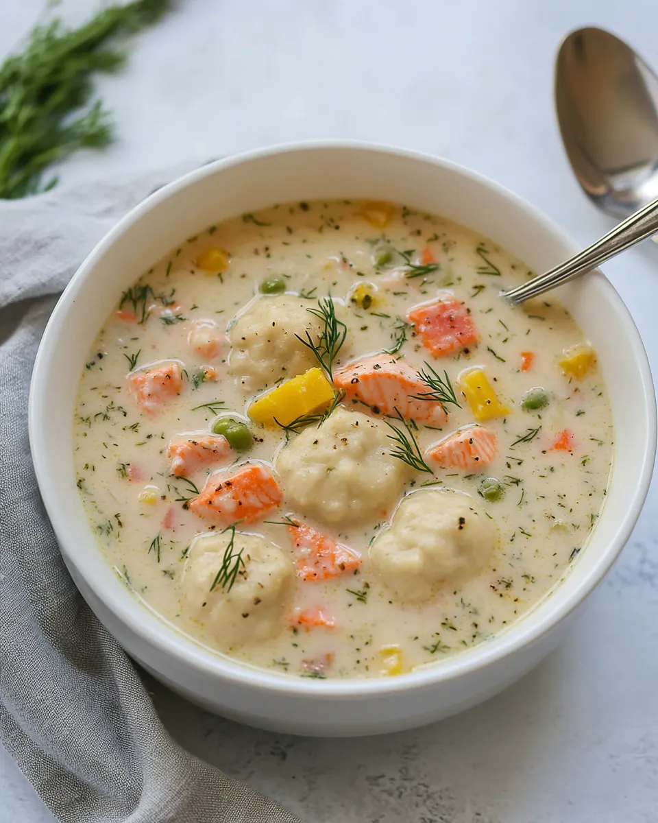 Best Salmon Chowder with Dill Dumplings. shot