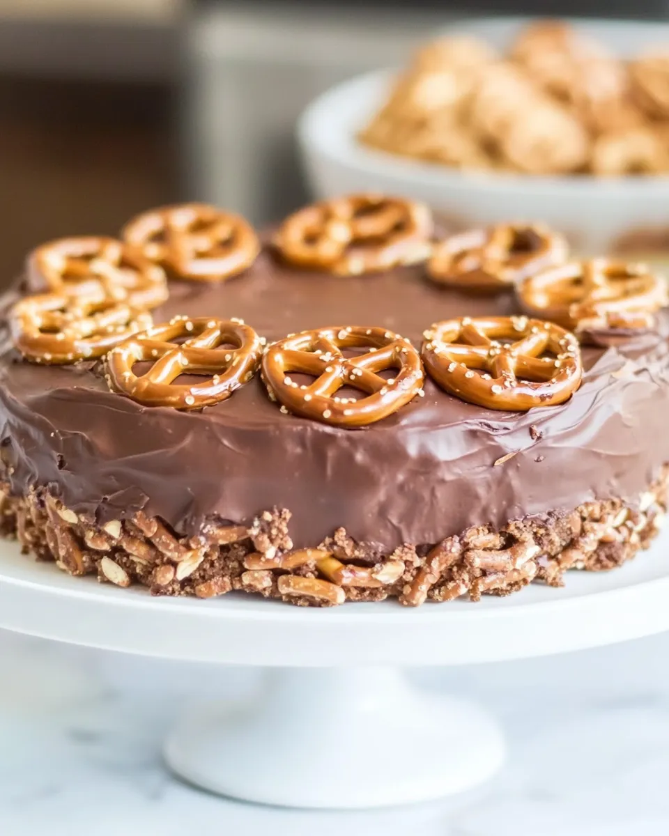 Homemade Salted Dark Chocolate Pretzel Truffle Cake photo