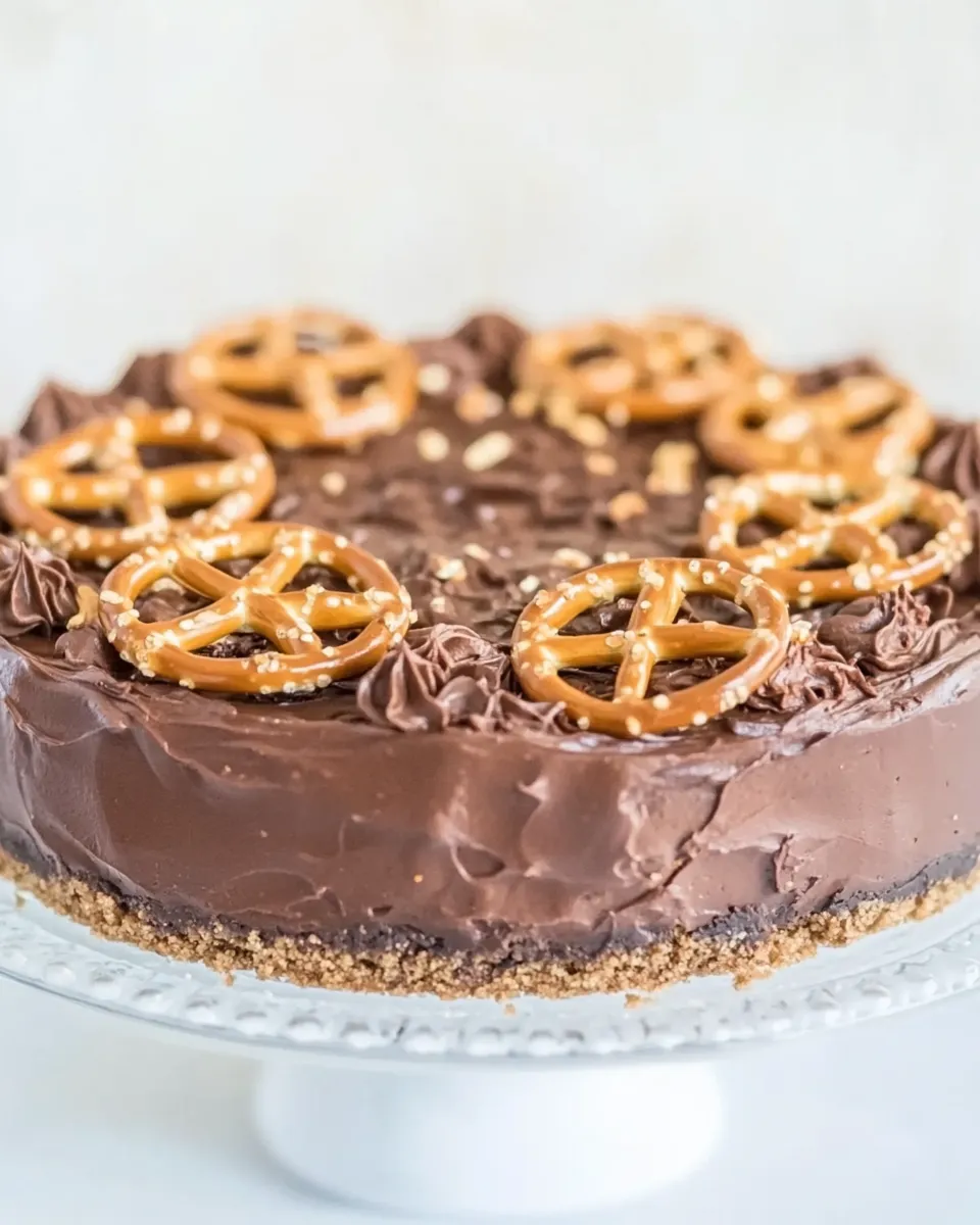 Easy Salted Dark Chocolate Pretzel Truffle Cake shot