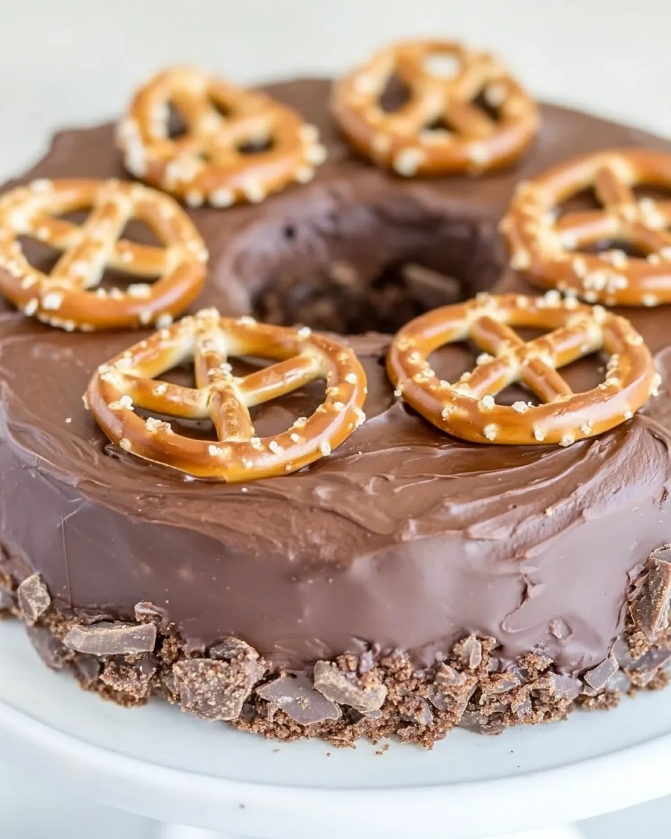 Delicious Salted Dark Chocolate Pretzel Truffle Cake recipe image