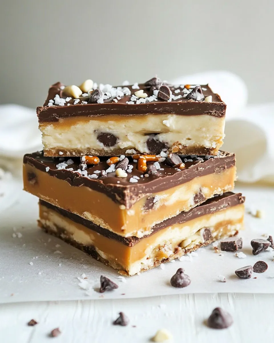 Ultimate Salted Pretzel Chocolate Chip Cookie Dough Snickers Bars recipe photo
