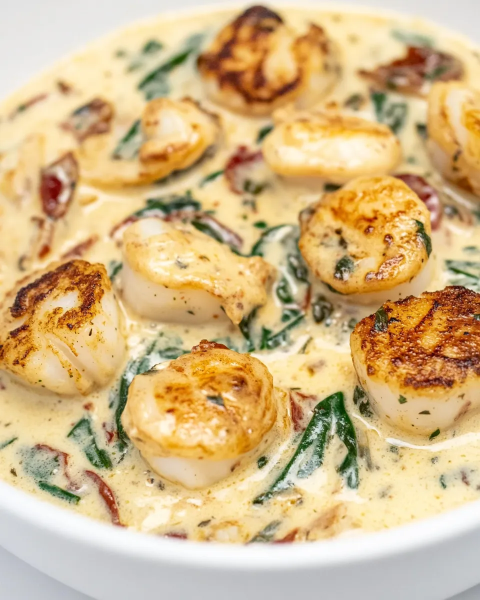 Savory Scallops in Cream Sauce shot
