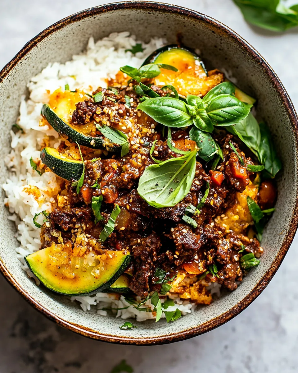 Ultimate Sheet Pan Chili Crisp Beef Zucchini Rice Bowls. image