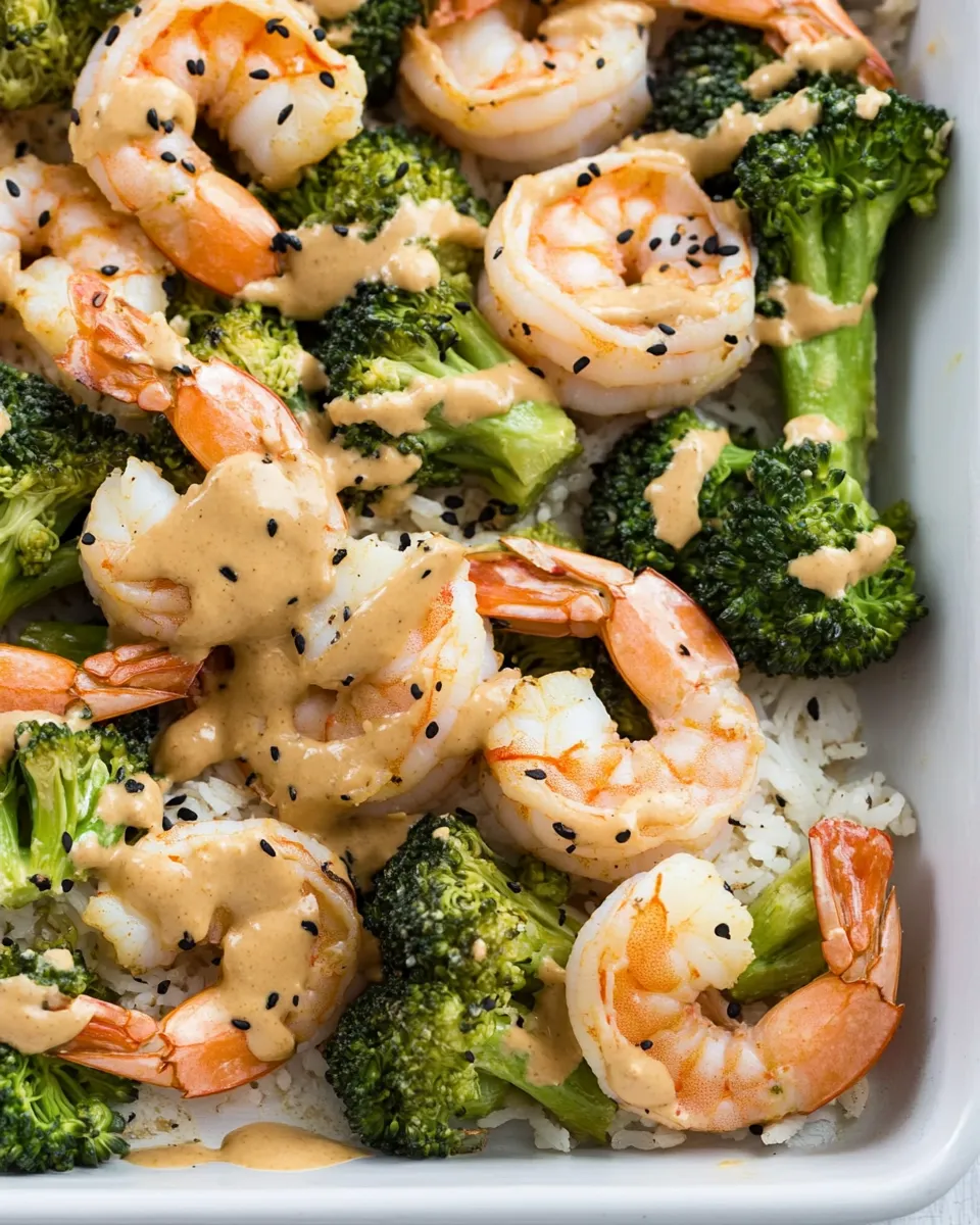 Delicious Sheet Pan Peanut Sauce Shrimp and Broccoli image