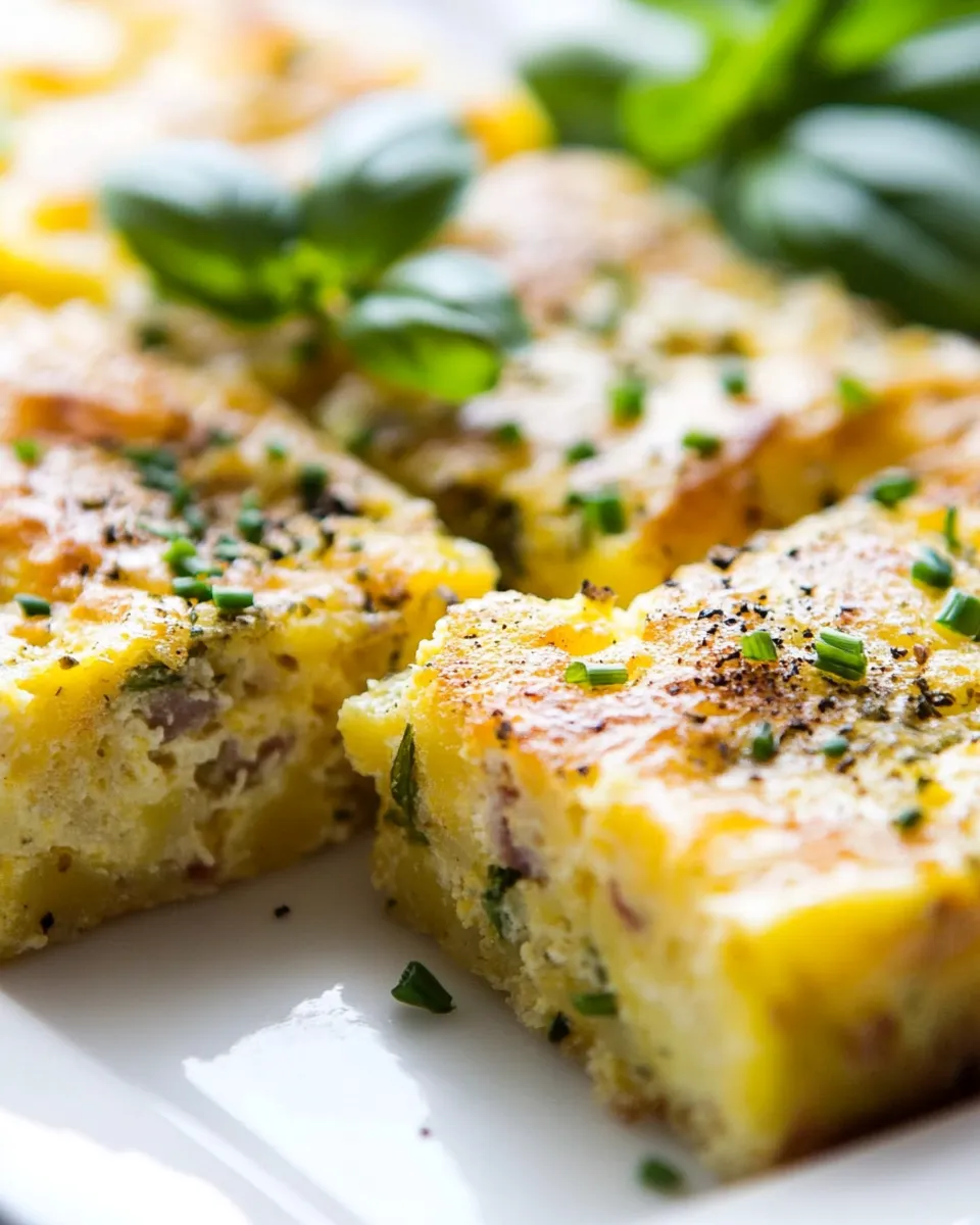 Healthy Sheet Pan Potato Frittata Squares with Basil and Chive shot