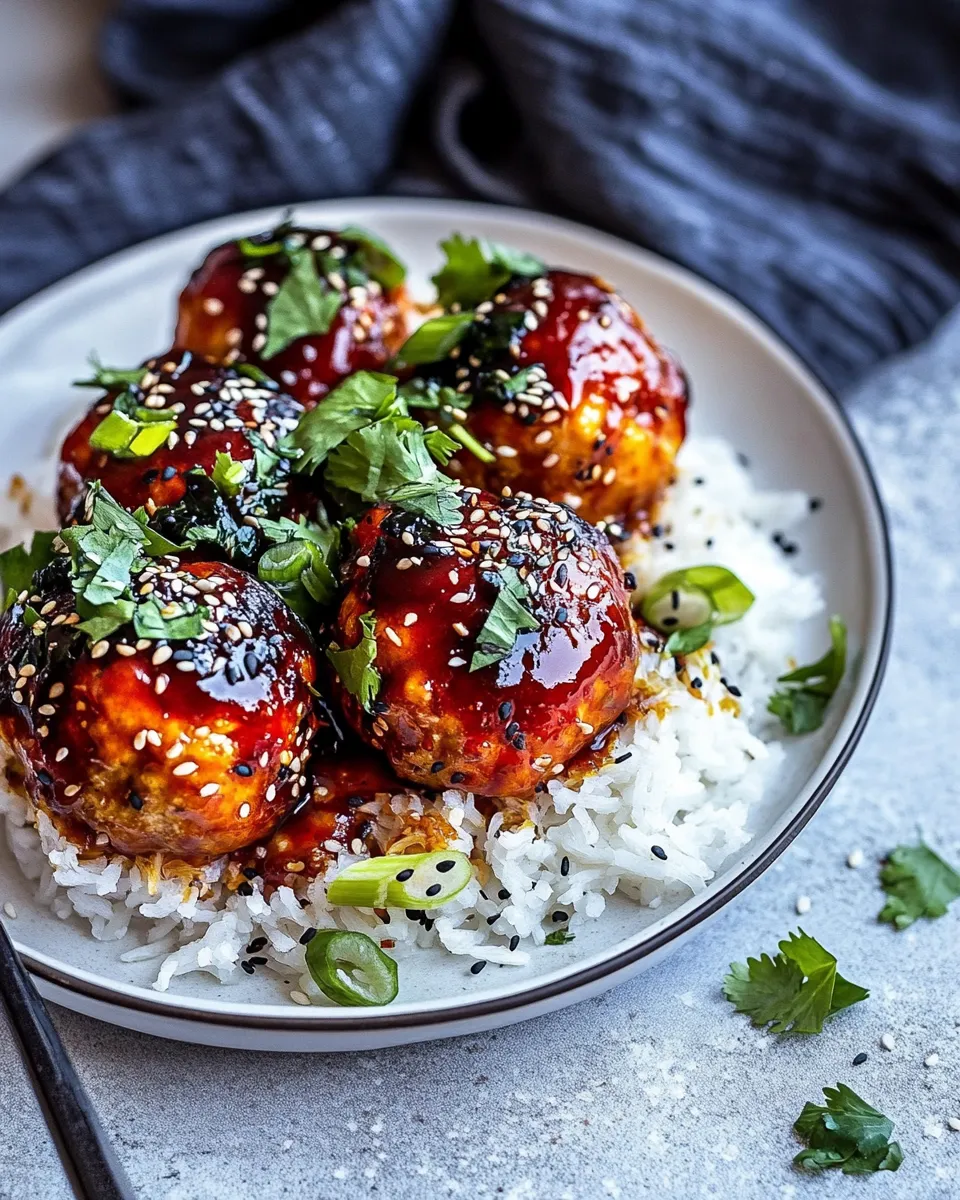 Easy Sheet Pan Sticky Gochujang Chicken Meatballs. photo