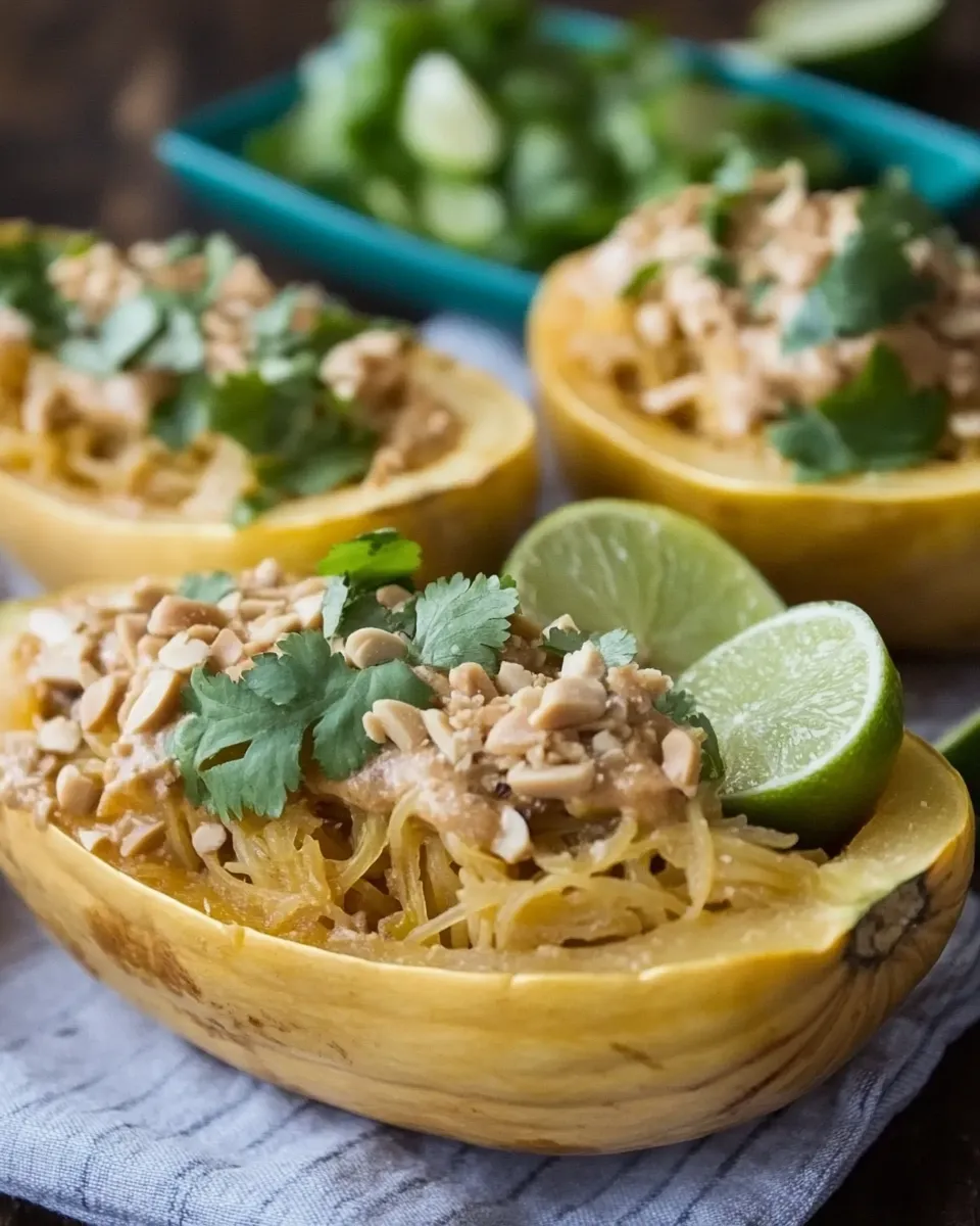 Savory Simple Thai Peanut Spaghetti Squash Boats (3 Ways!) food shot
