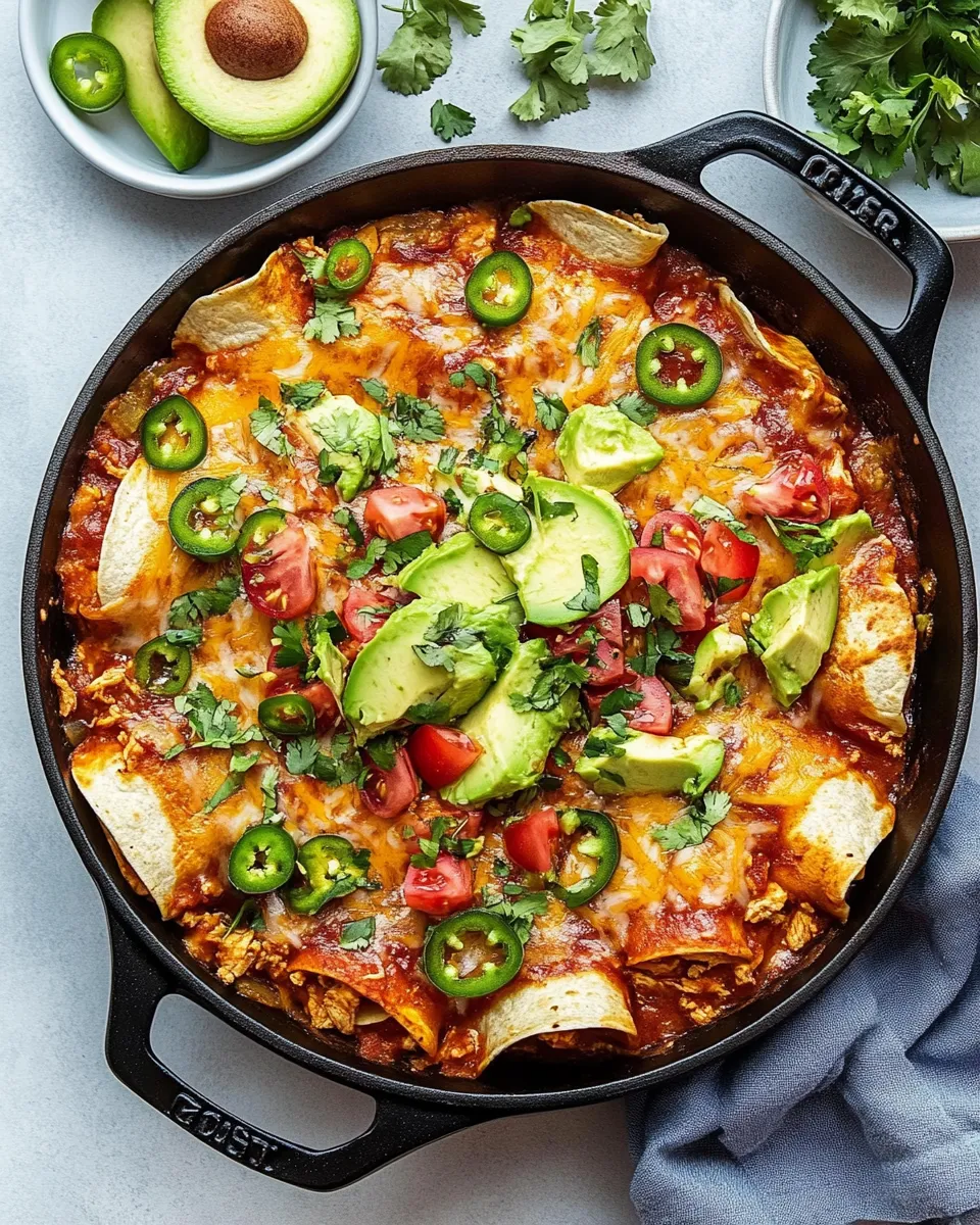 Savory Skillet Chicken Enchiladas shot