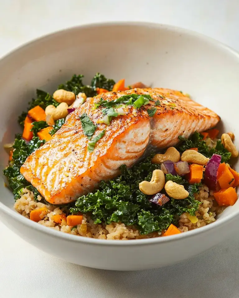 Homemade Skinny Salmon, Kale, & Cashew Bowl photo
