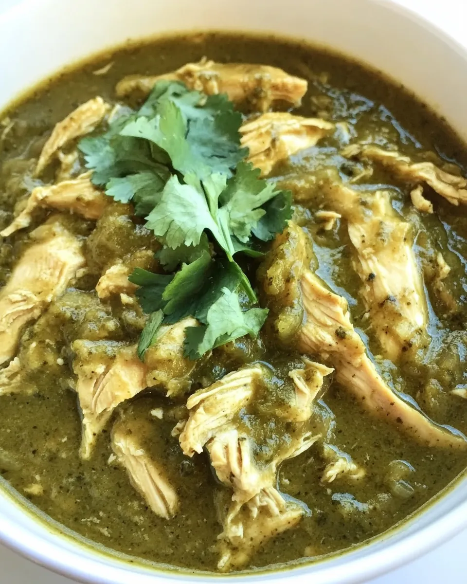 Delicious Slow Cooker Chicken Chile Verde shot