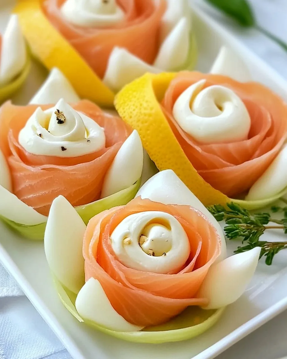 Fresh Smoked Salmon Roses with Endive and Creme Fraiche dish photo