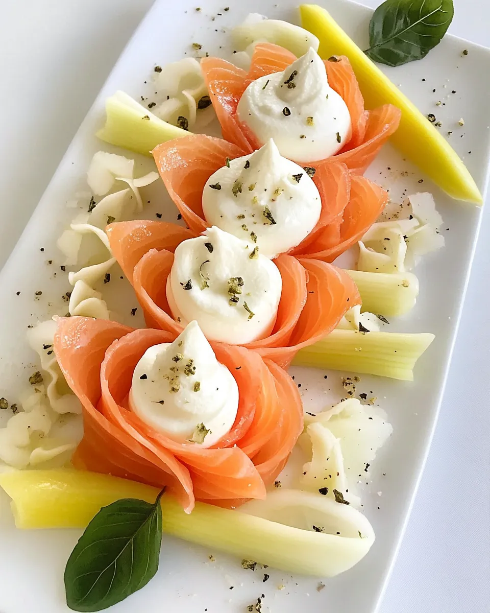 Healthy Smoked Salmon Roses with Endive and Creme Fraiche food shot