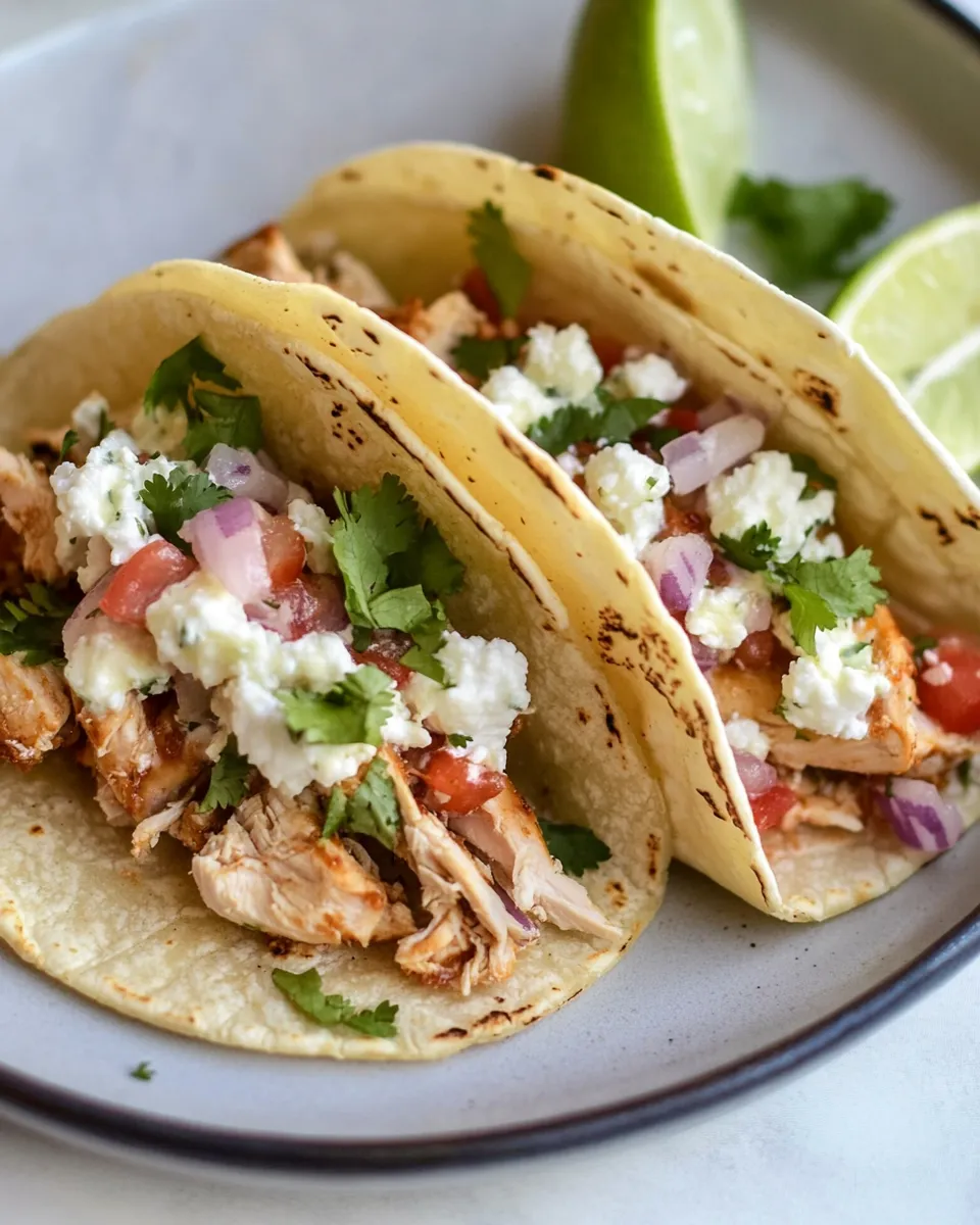 Homemade Smoky Roasted Chicken Tacos with Spicy Goat Cheese Queso. photo