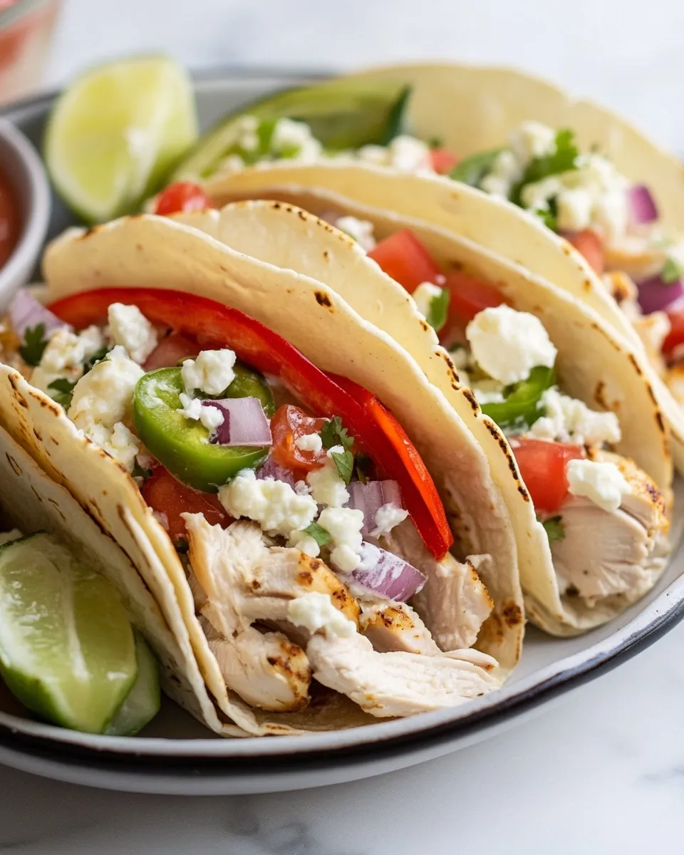 Easy Smoky Roasted Chicken Tacos with Spicy Goat Cheese Queso. recipe photo