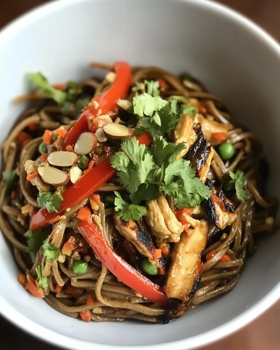 Delicious Soba Noodle Stir-Fry with Spicy Almond Butter Sauce image