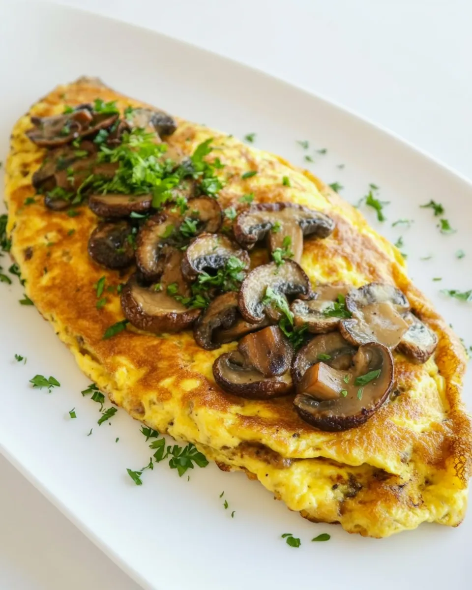 Delicious Souffle Omelette with Mushrooms shot