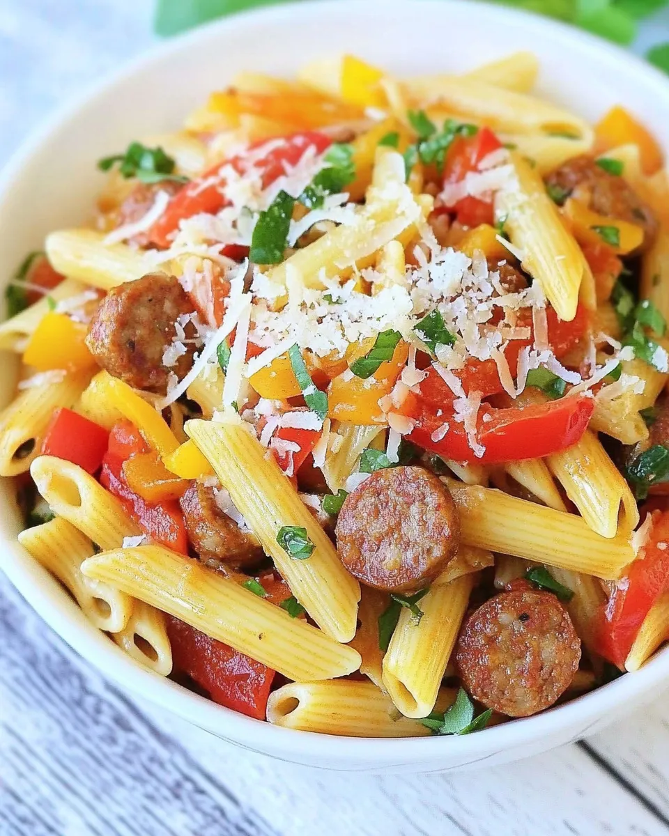 Delicious Spicy Sausage and Pepper Pasta shot