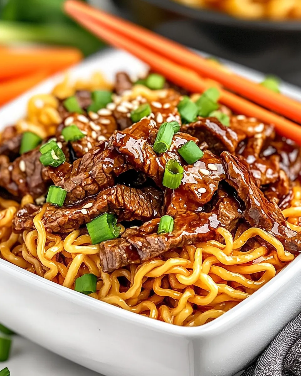 Delicious Spicy Steak Ramen Noodles shot