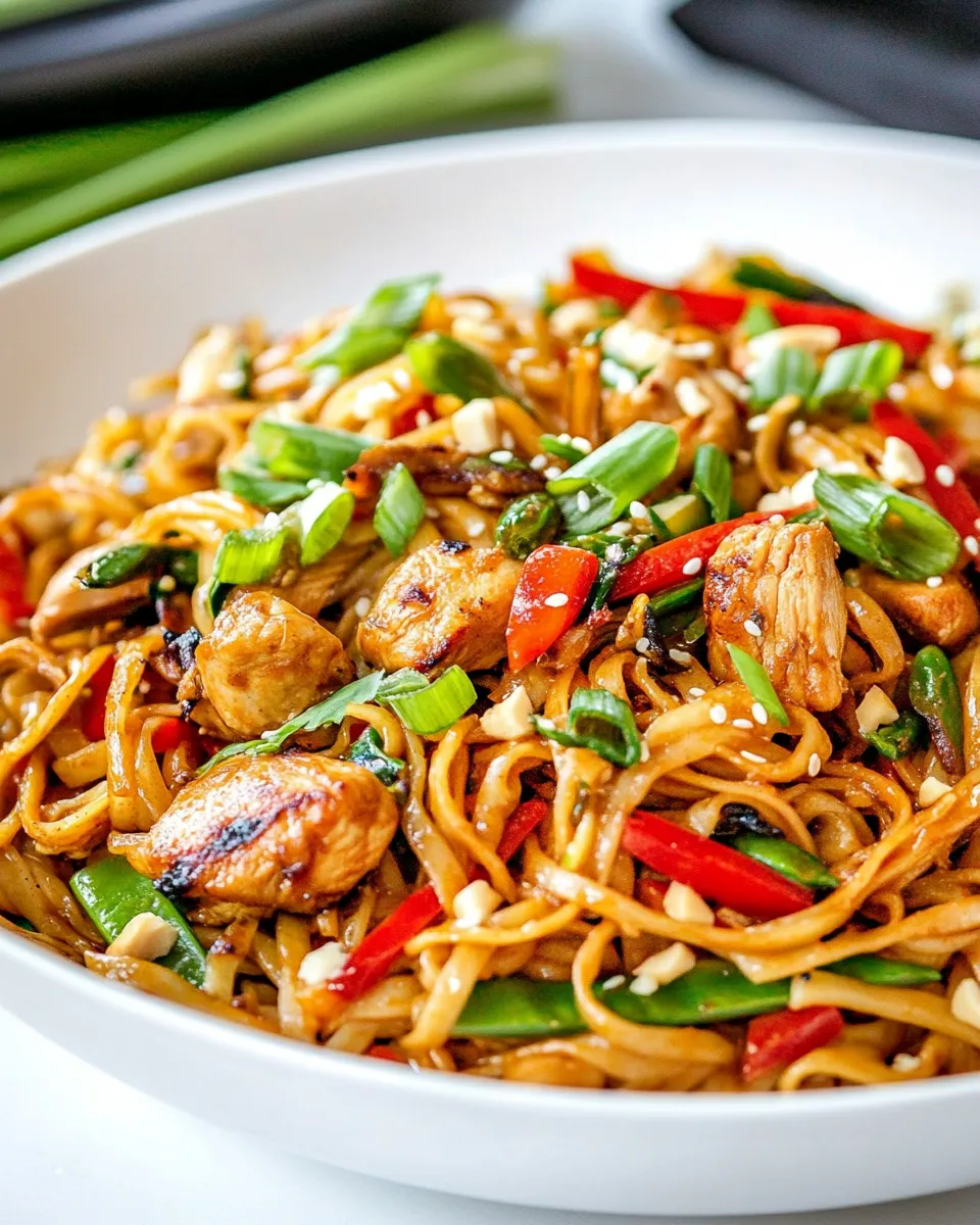 Savory Spicy Thai Chicken and Veggie Noodles shot