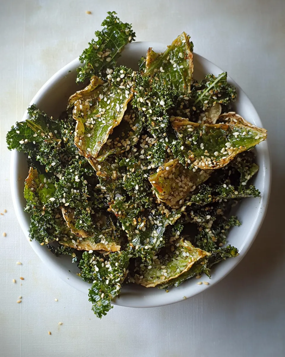 Delicious Spicy kale chips with tahini and sesame shot