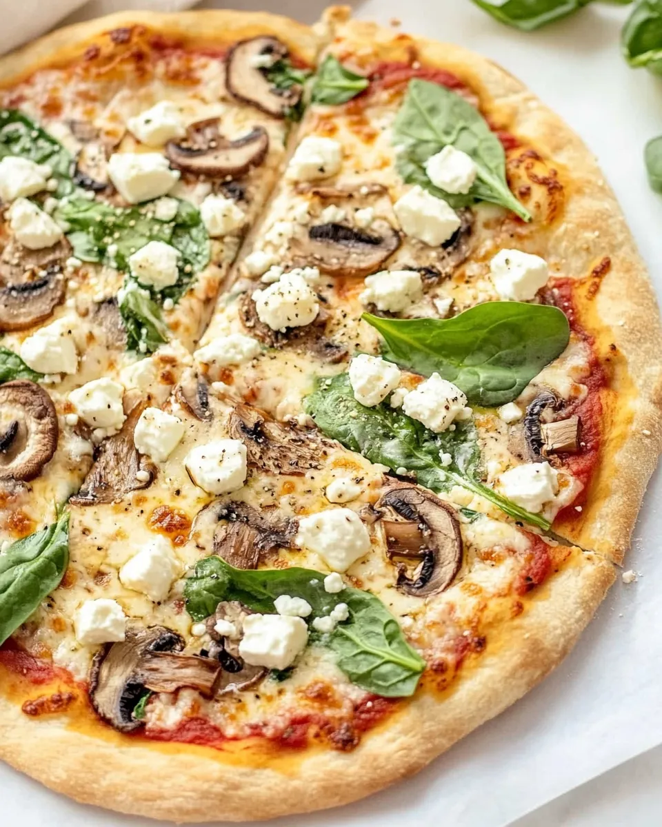 Classic Spinach Mushroom and Feta Pizza image