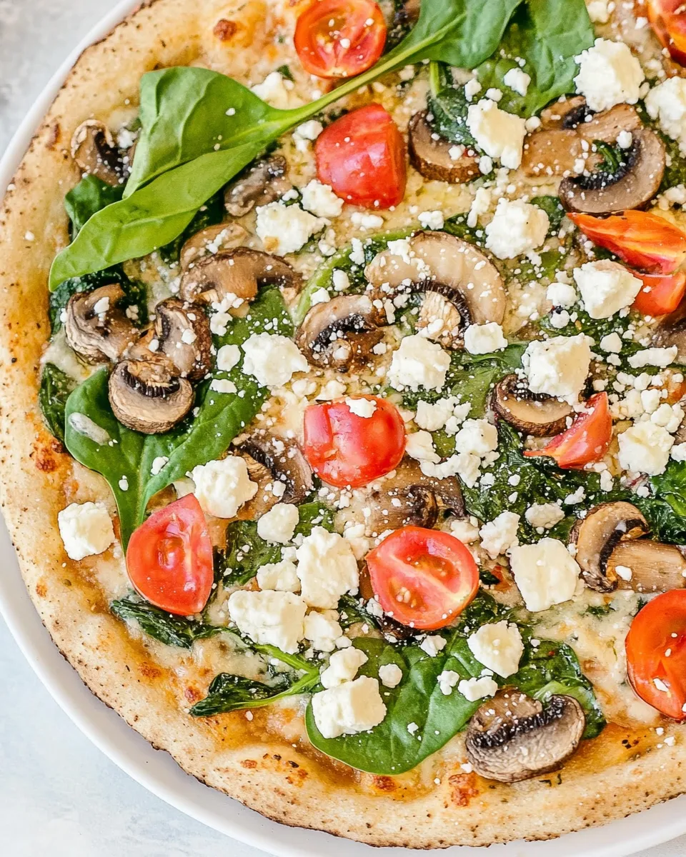 Delicious Spinach Mushroom and Feta Pizza shot