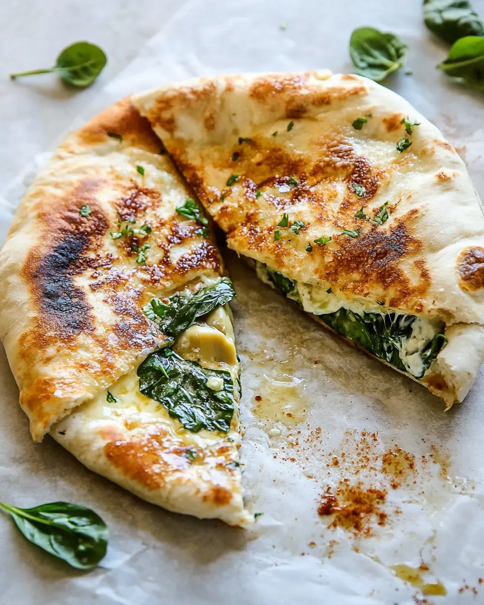 Amazing Spinach and Artichoke Pita Grilled Cheese. shot