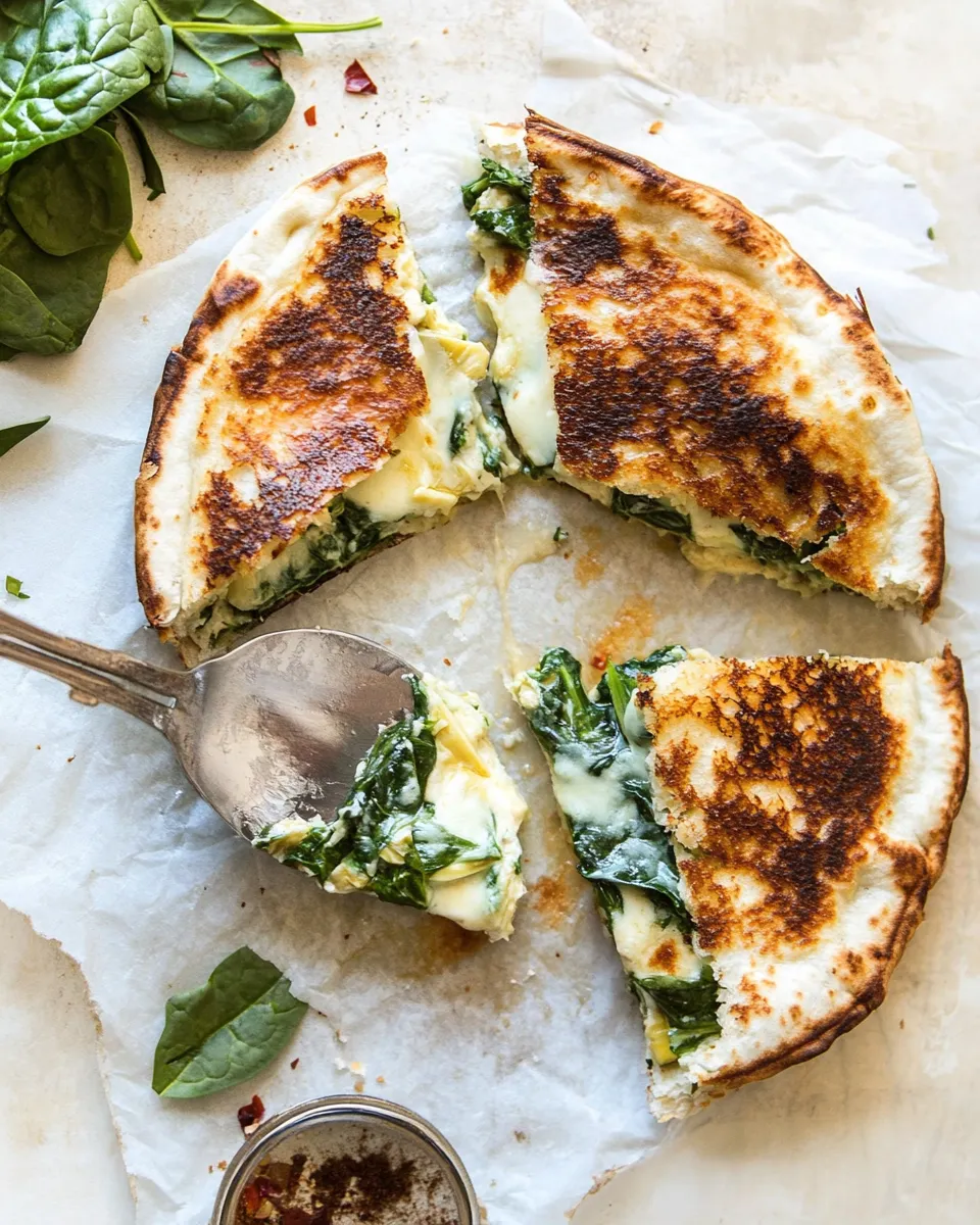 Easy Spinach and Artichoke Pita Grilled Cheese. picture