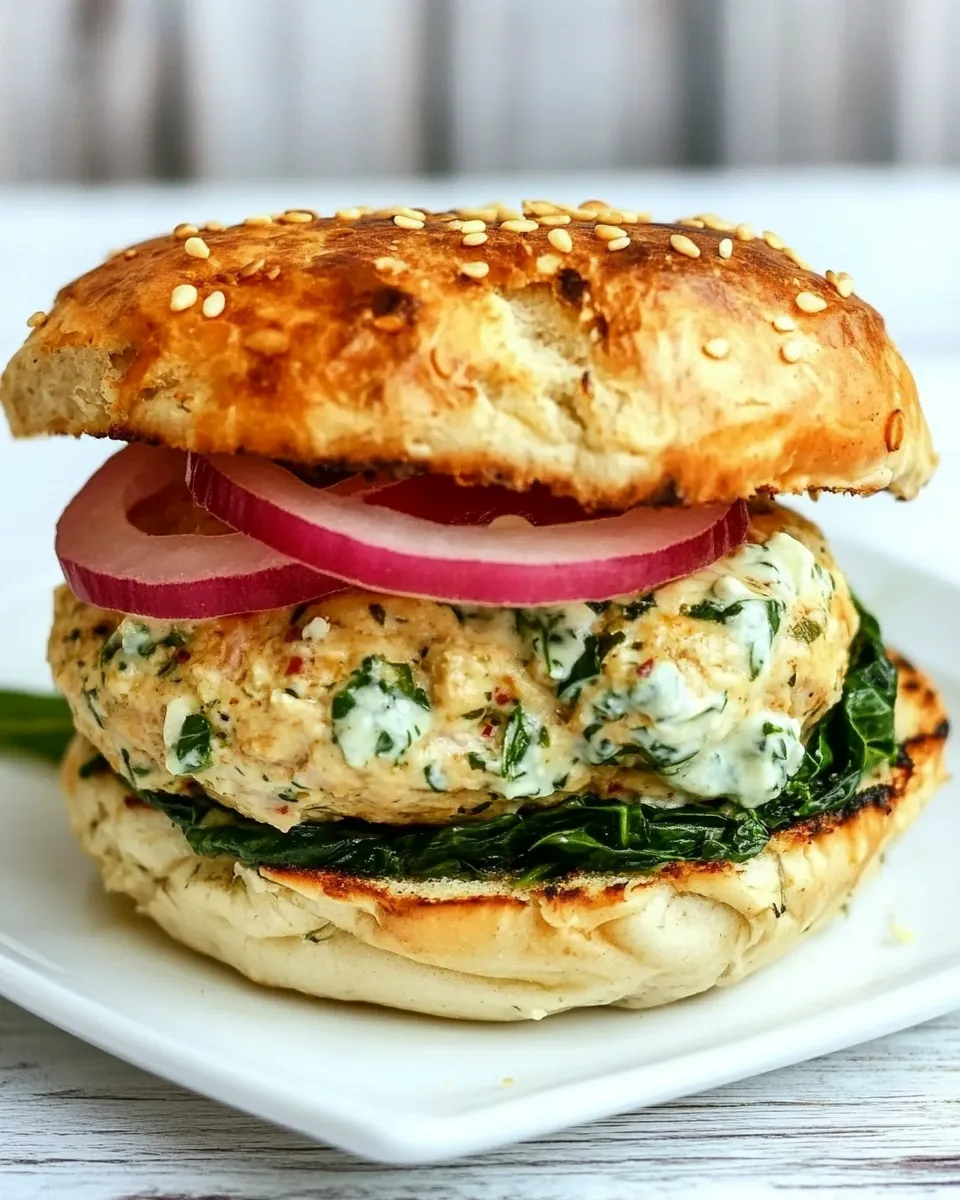 Delicious Spinach and Feta Turkey Burger with Tzatziki Sauce image