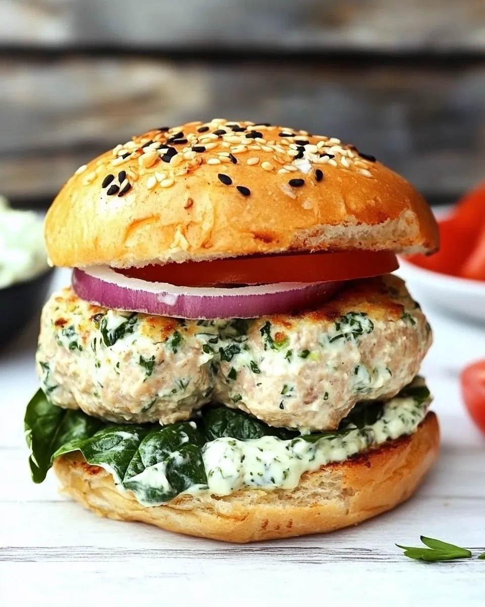 Quick Spinach and Feta Turkey Burger with Tzatziki Sauce dish photo