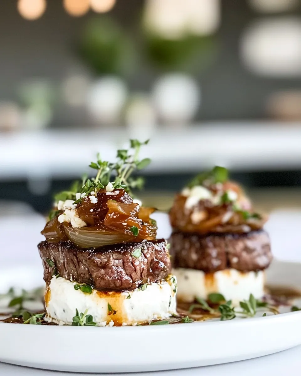 Classic Steak Appetizer with Caramelized Onion and Boursin Garlic & Fine Herbs Cheese image