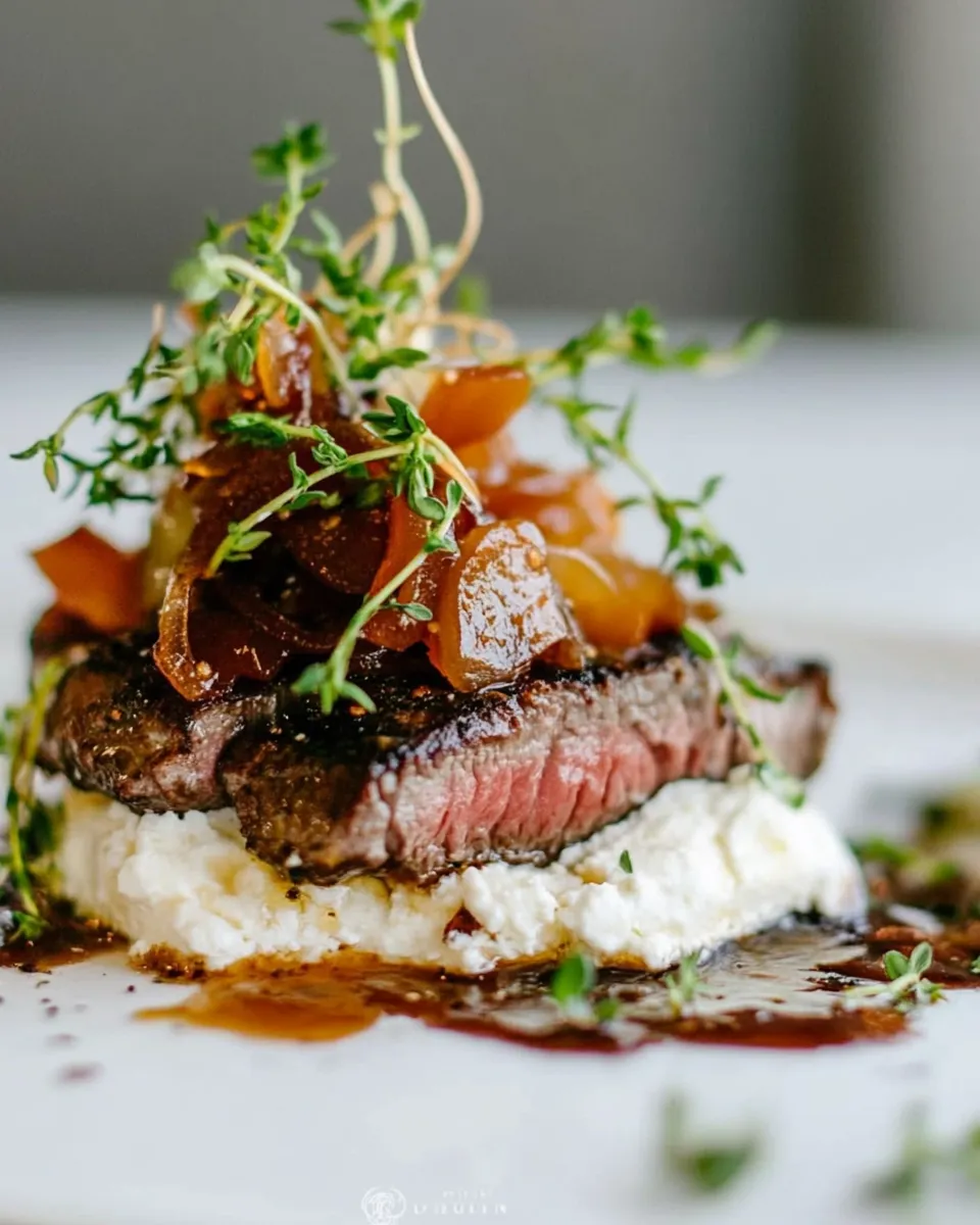 Easy Steak Appetizer with Caramelized Onion and Boursin Garlic & Fine Herbs Cheese recipe photo