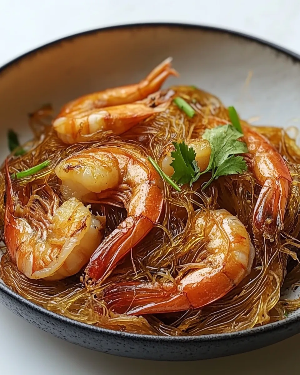 Delicious Steamed Prawns w/ Glass Noodles (Goong ob Woonsen) dish photo