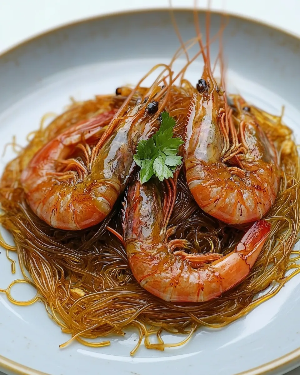 Easy Steamed Prawns w/ Glass Noodles (Goong ob Woonsen) food shot
