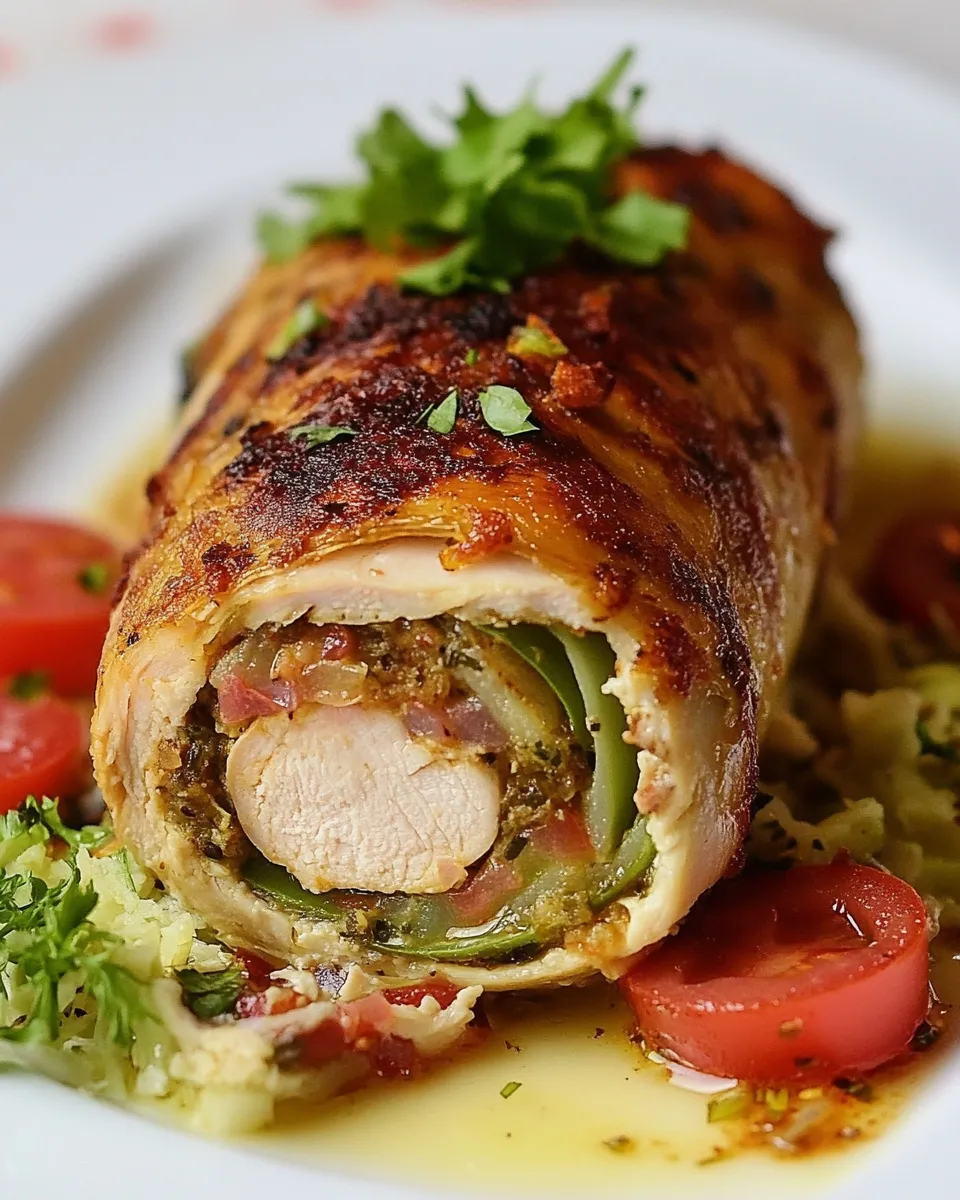 Delicious Stuffed Chicken Roll with Leek, Tomato and Cheese image